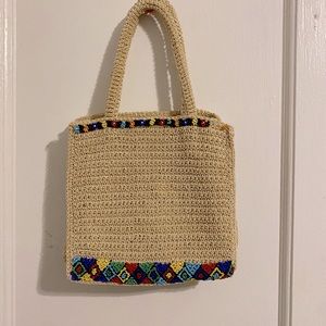 Beige bag with beads colorful small
